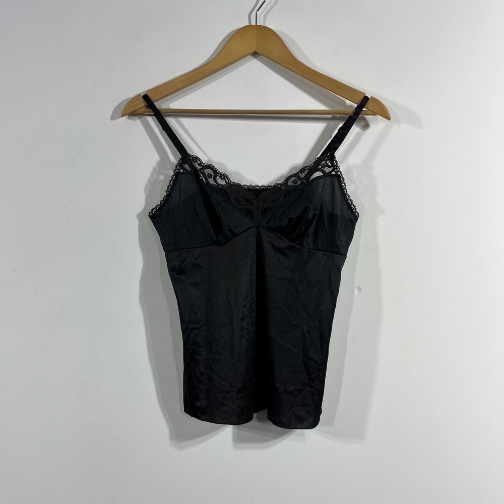 Vanity Fair VTG Y2K Babydoll Black Lace Trim Camisole Womens Medium Fairy Grunge